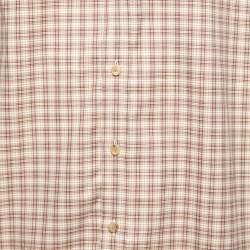 مملوكة مسبقًا قميص رالف لورين قطن كاروهات بني بادج أرجواني أزرار أمامة مقاس كبير جدا جدا