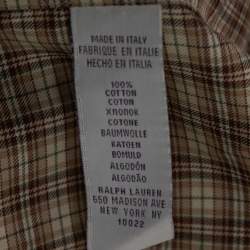 مملوكة مسبقًا قميص رالف لورين قطن كاروهات بني بادج أرجواني أزرار أمامة مقاس كبير جدا جدا