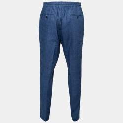 Pre Owned Ralph Lauren Purple Label Blue Linen  Elastic Back Trousers XL Waist 36"