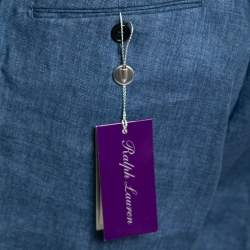 Pre Owned Ralph Lauren Purple Label Blue Linen  Elastic Back Trousers XL Waist 36"