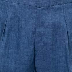 Pre Owned Ralph Lauren Purple Label Blue Linen  Elastic Back Trousers XL Waist 36"