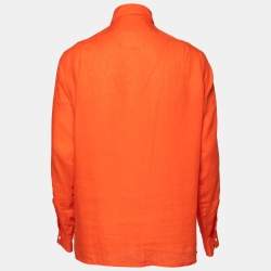 مملوكة مسبقًا Ralph Lauren Purple Label Orange Linen Button Front Shirt M