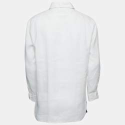 Pre Owned Ralph Lauren Purple Label Bone White Linen Button Front Shirt L