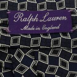 Pre Owned Ralph Lauren Blue Navy Geometric Silk Jacquard Traditional Tie