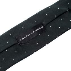 Pre Owned Ralph Lauren Dark Green Dotted Silk Classic TIe