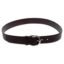 Pre Owned Ralph Lauren Dark Brown Leather Buckle Belt 90CM