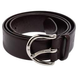 Pre Owned Ralph Lauren Dark Brown Leather Buckle Belt 90CM