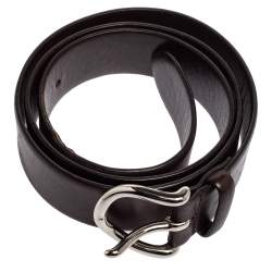 Pre Owned Ralph Lauren Dark Brown Leather Buckle Belt 90CM