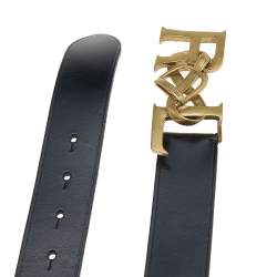 Pre Owned Ralph Lauren Black Leather Logo Belt 90CM