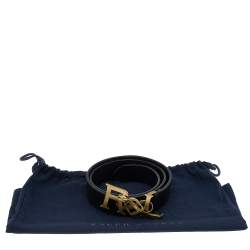 Pre Owned Ralph Lauren Black Leather Logo Belt 90CM