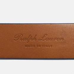 Pre Owned Ralph Lauren Blue Leather Logo Belt 95CM