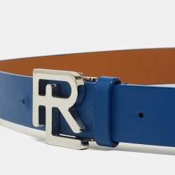 Pre Owned Ralph Lauren Blue Leather Logo Belt 95CM