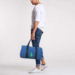 Pre Owned Ralph Lauren Blue Canvas Embroidered Duffel Bag
