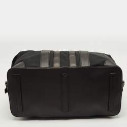Pre Owned Ralph Lauren Black Leather and Nylon Striped Duffel Bags