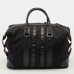 Pre Owned Ralph Lauren Black Leather and Nylon Striped Duffel Bags