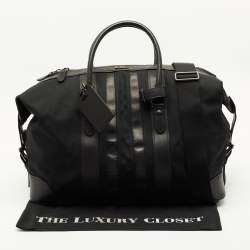 Pre Owned Ralph Lauren Black Leather and Nylon Striped Duffel Bags
