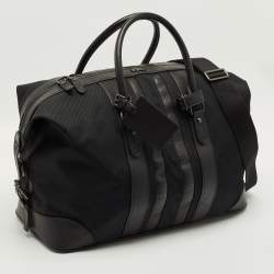 Pre Owned Ralph Lauren Black Leather and Nylon Striped Duffel Bags