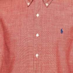 Ralph Lauren Coral Red Cotton Custom Fit Button Down Shirt M