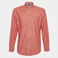 Ralph Lauren Coral Red Cotton Custom Fit Button Down Shirt M