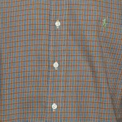 Ralph Lauren Blue/Orange Checked Cotton Button Down Shirt M