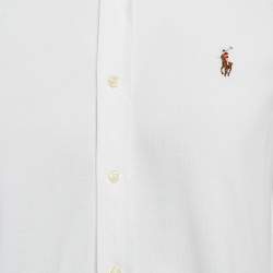 Pre Owned Ralph Lauren White Cotton Pique Knit Button Front Shirt L