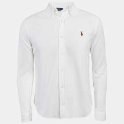 Pre Owned Ralph Lauren White Cotton Pique Knit Button Front Shirt L