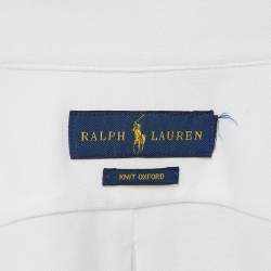 Pre Owned Ralph Lauren White Cotton Pique Knit Button Front Shirt L