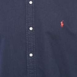Pre Owned Ralph Lauren Navy Blue Logo Embroidered Button Down Shirt XXL