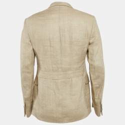 Pre Owned Ralph Lauren Double RL Beige Herringbone Linen Regular Blazer L