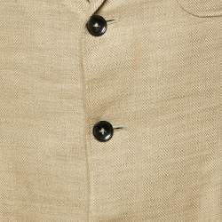 Pre Owned Ralph Lauren Double RL Beige Herringbone Linen Regular Blazer L
