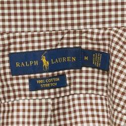 Pre Owned Ralph Lauren Brown Gingham Checks Stretch Cotton Shirt M