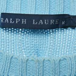 Pre Owned Ralph Lauren Blue Cable Knit Crew Neck Sweater M