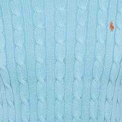 Pre Owned Ralph Lauren Blue Cable Knit Crew Neck Sweater M