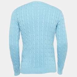 Pre Owned Ralph Lauren Blue Cable Knit Crew Neck Sweater M