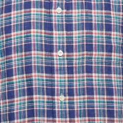 Ralph Lauren Blue Tartan Checks Sea Soft Linen Shirt S