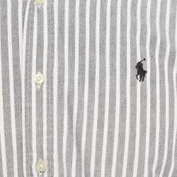 Pre Owned Ralph Lauren Grey Striped Cotton Long Sleeve Shirt M