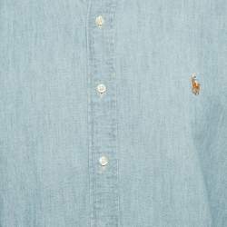 Pre Owned Ralph Lauren Blue Denim Slim Fit Button Front Shirt L