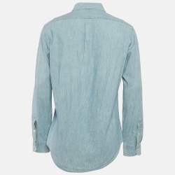Pre Owned Ralph Lauren Blue Denim Slim Fit Button Front Shirt L