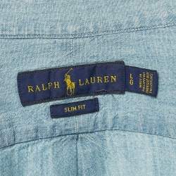 Pre Owned Ralph Lauren Blue Denim Slim Fit Button Front Shirt L