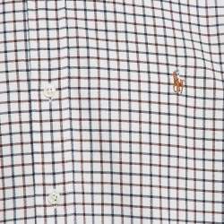 Pre Owned Ralph Lauren White/Blue Checks Cotton Custom Fit Shirt XL