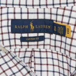 Pre Owned Ralph Lauren White/Blue Checks Cotton Custom Fit Shirt XL