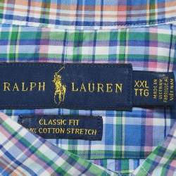 Pre Owned Ralph Lauren Blue/Green Checks Cotton Classic Fit Shirt XXL