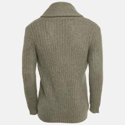 Pre Owned Ralph Lauren Grey Wool Blend Knit Buttoned Cardigan M