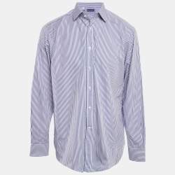 Ralph Lauren Blue Striped Cotton Full Sleeve Shirt XL