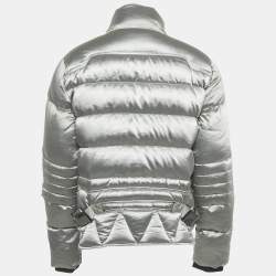 Pre Owned Ralph Lauren Black Label Silver Satin Quilted Down Jacket L