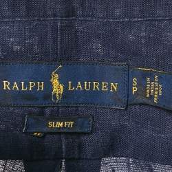 Pre Owned Ralph Lauren Navy Blue Logo Embroidery Linen Button Down Shirt S