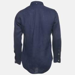 Pre Owned Ralph Lauren Navy Blue Logo Embroidery Linen Button Down Shirt S
