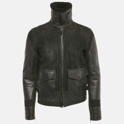 Pre Owned Ralph Lauren Black Shearling and Suede Military Bomber Jacket M