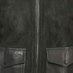 Pre Owned Ralph Lauren Black Shearling and Suede Military Bomber Jacket M