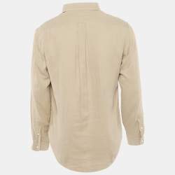 Pre Owned Ralph Lauren Camel Brown Logo Embroidered Cotton Custom Fit Shirt M